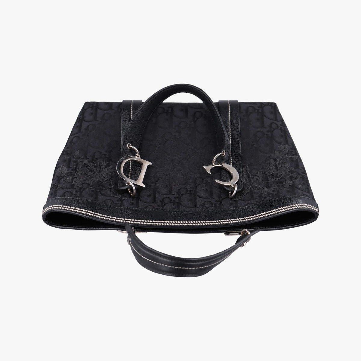 Dior Trotter Flower Tote Bag Black Canvas Leather — view 8