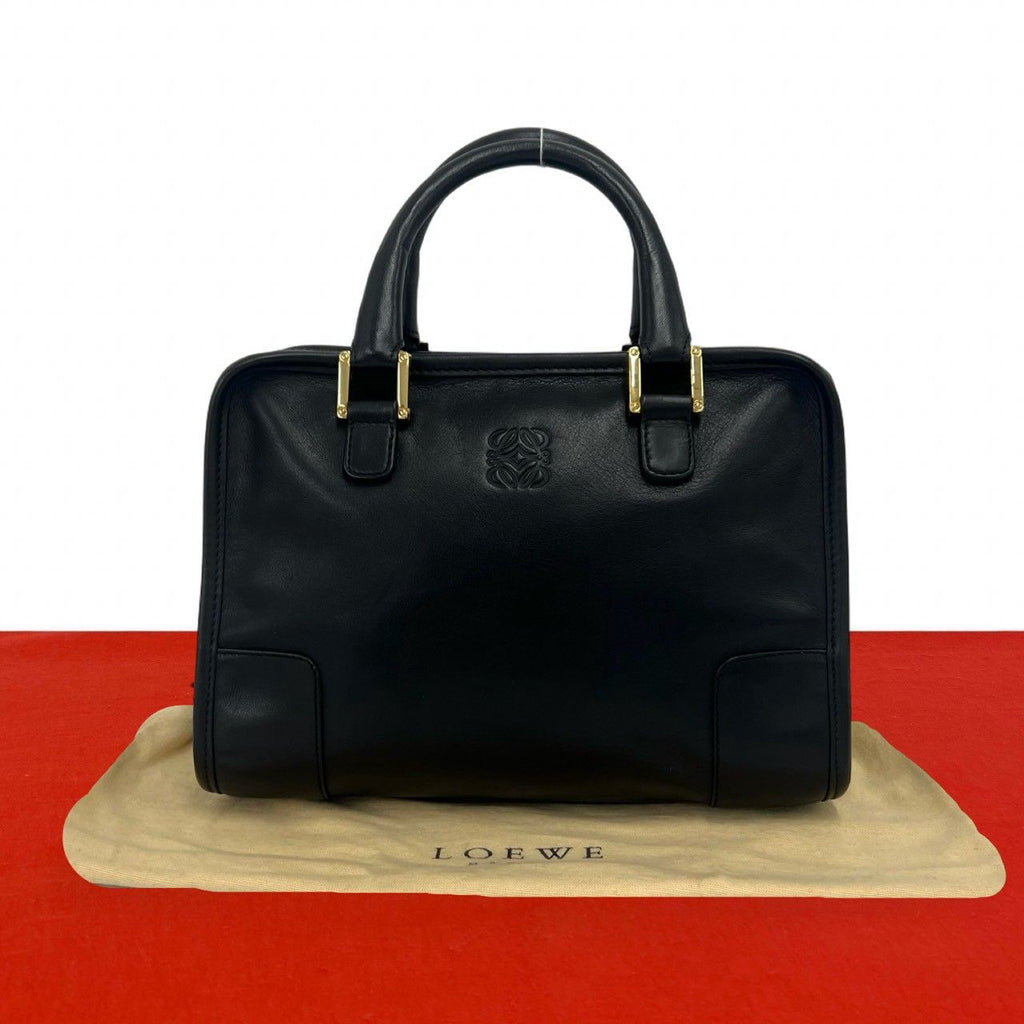 Loewe Amazona Anagram Logo Stamp Leather Mini Boston Bag Tote Black