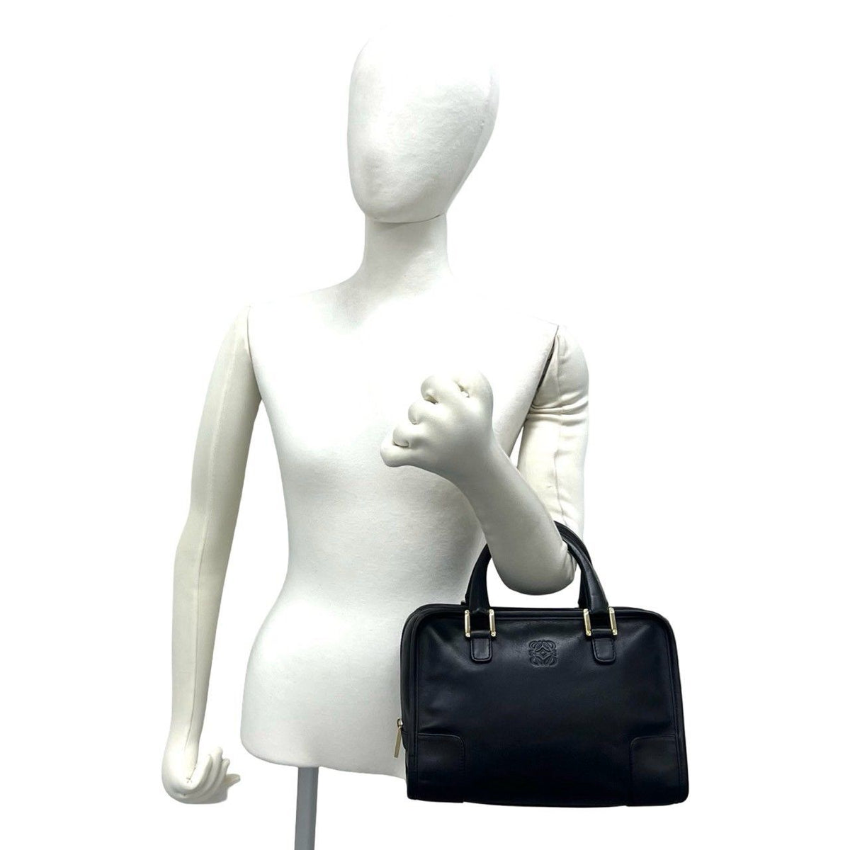 Loewe Amazona Anagram Logo Stamp Leather Mini Boston Bag Tote Black — view 2