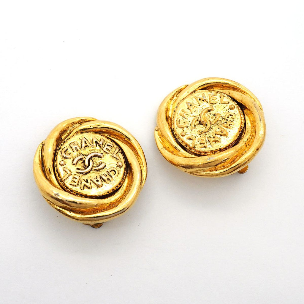Chanel Earrings Vintage CC Logo Gold Plated — view 2