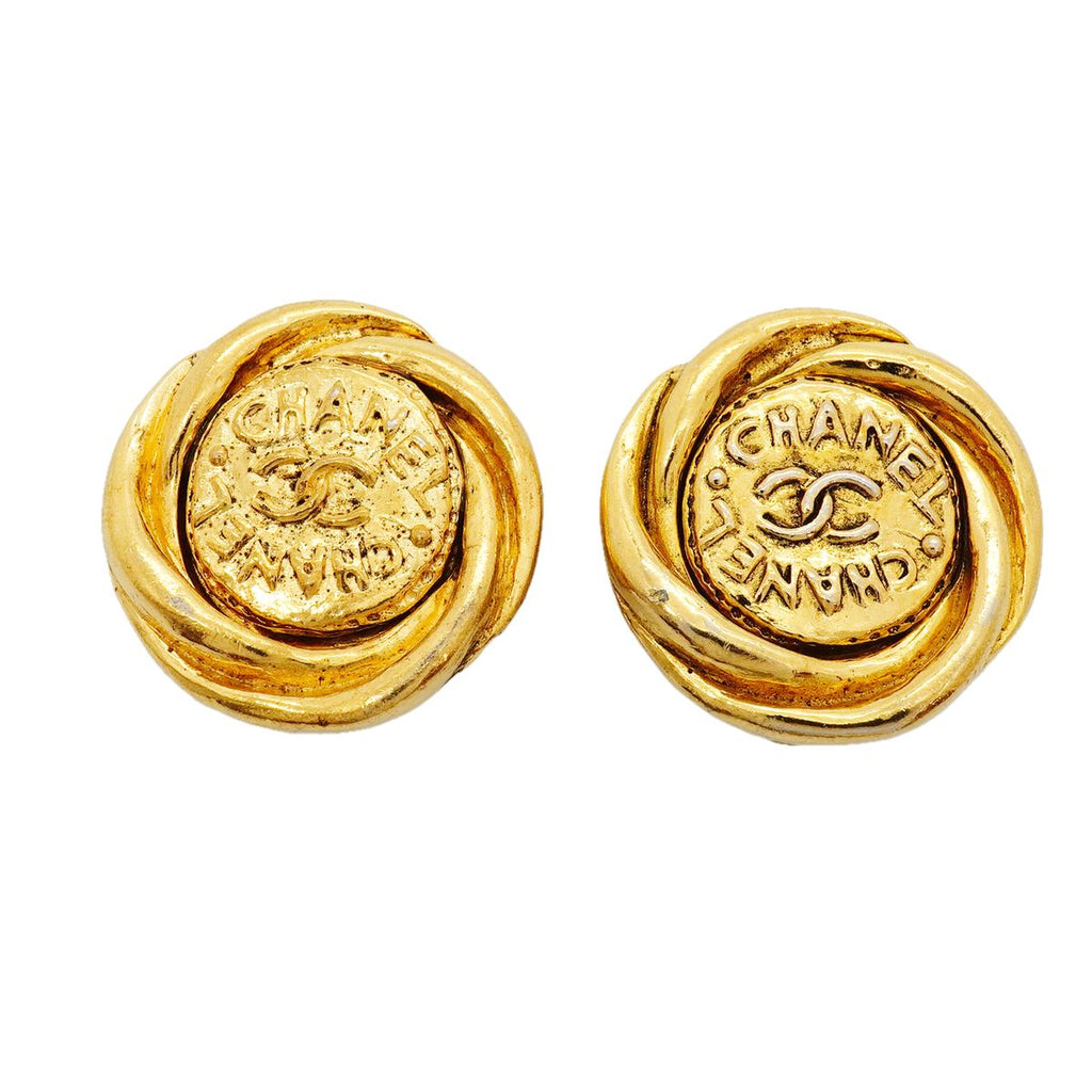 Chanel Earrings Vintage CC Logo Gold Plated