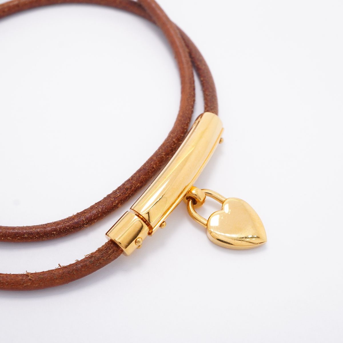 Hermes Bracelet Choker Viviride Fantasy Heart Gold Plated Leather Brown — view 2