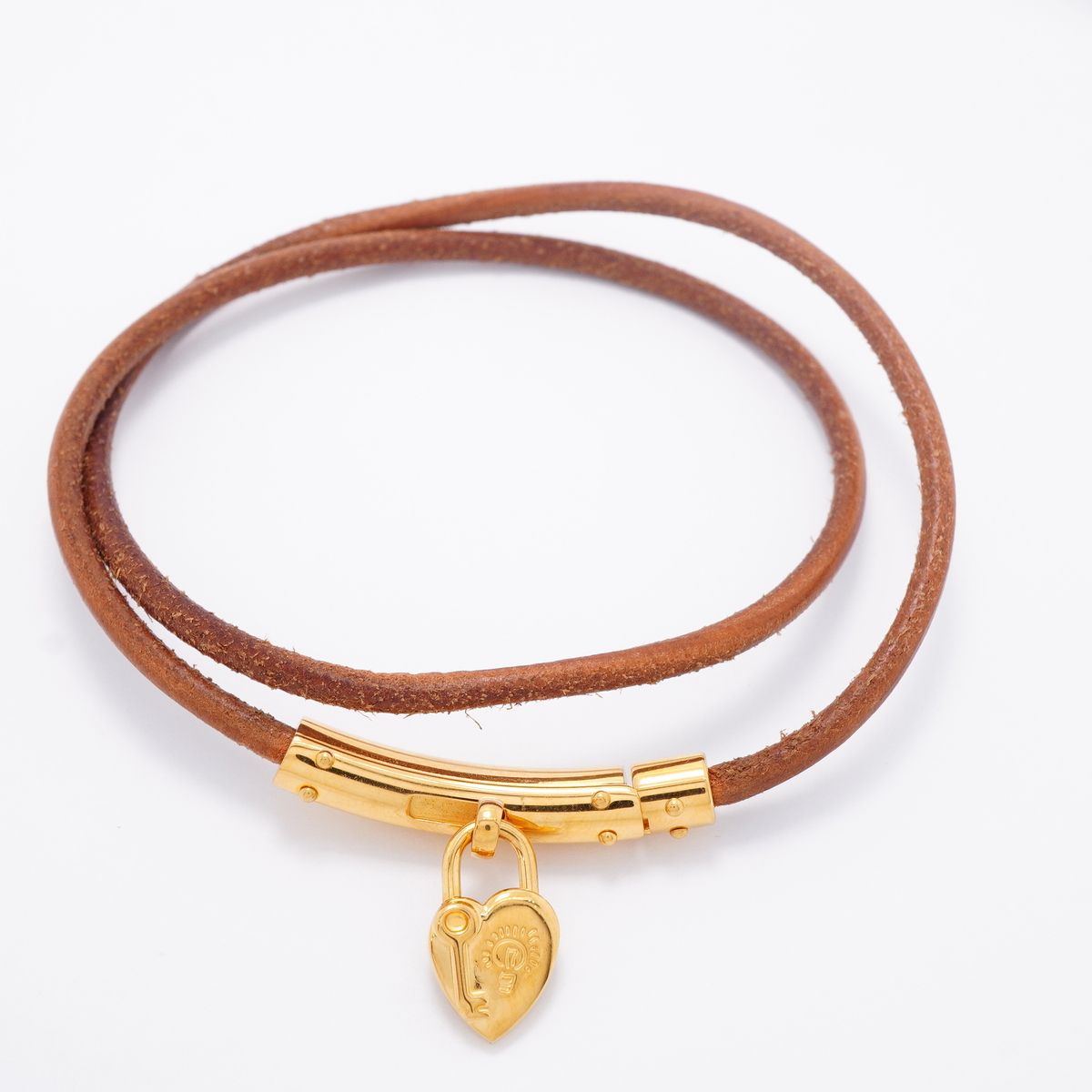 Hermes Bracelet Choker Viviride Fantasy Heart Gold Plated Leather Brown — view 3
