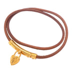 Hermes Bracelet Choker Viviride Fantasy Heart Gold Plated Leather Brown