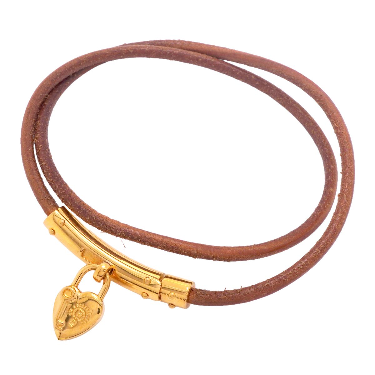 Hermes Bracelet Choker Viviride Fantasy Heart Gold Plated Leather Brown