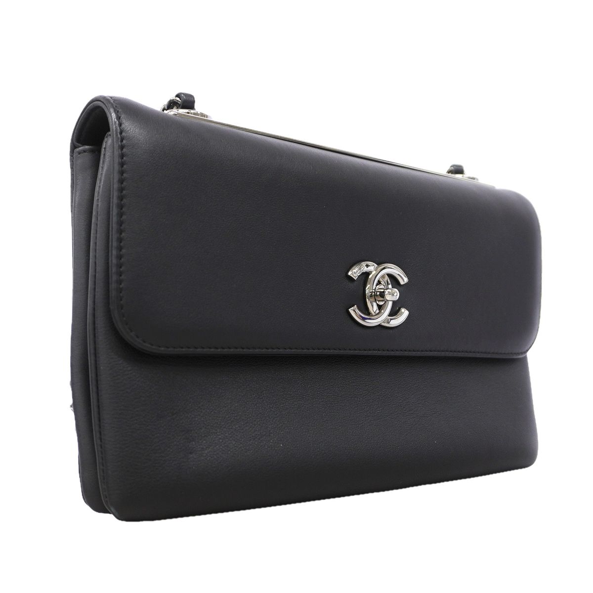 Chanel Shoulder Bag Leather Black Silver — view 2