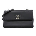 Chanel Shoulder Bag Leather Black Silver