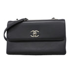 Chanel Shoulder Bag Leather Black Silver