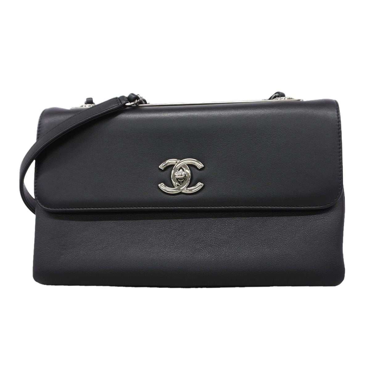 Chanel Shoulder Bag Leather Black Silver
