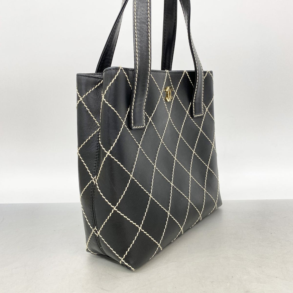 Chanel Tote Bag Wild Stitch Leather Black Gold — view 2
