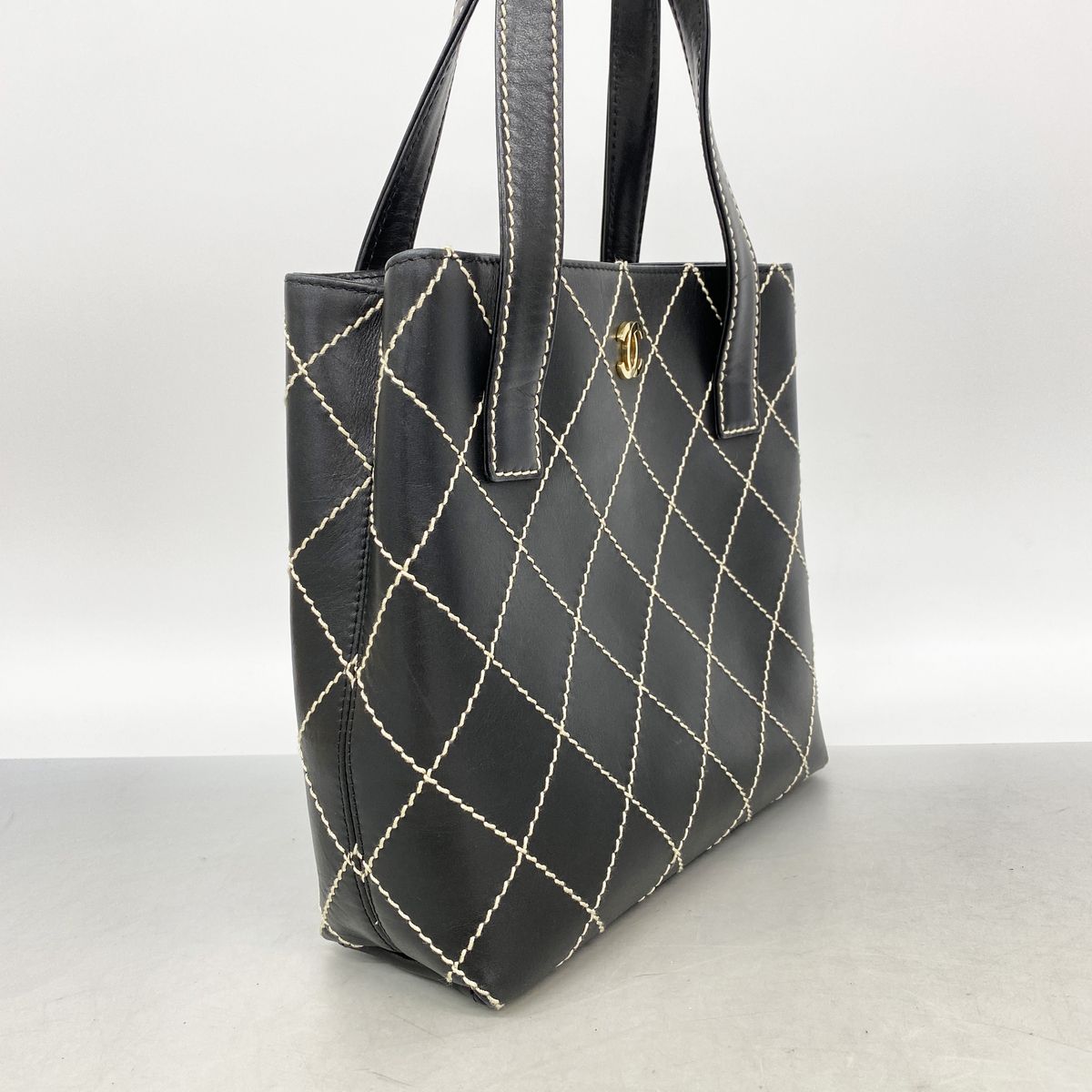 Chanel Tote Bag Wild Stitch Leather Black Gold — view 2