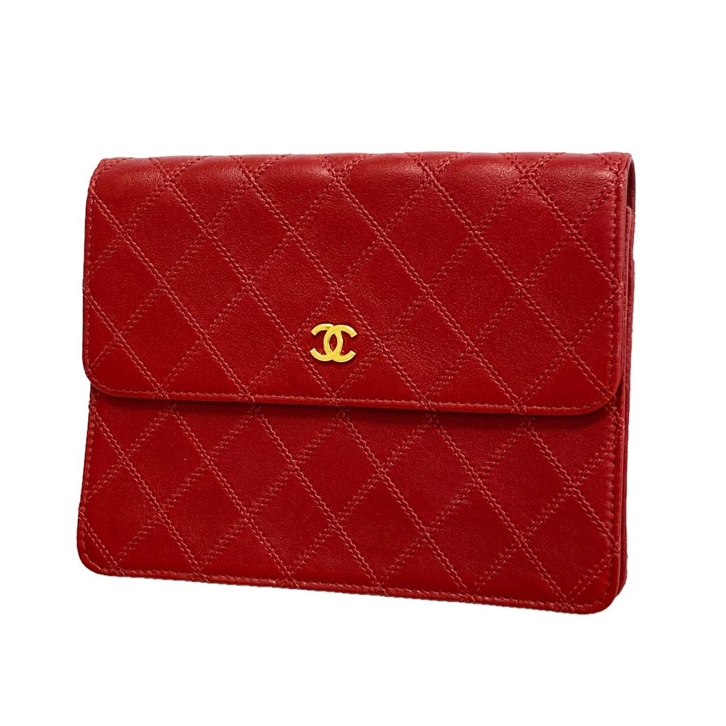 Chanel Pouch Bicolor Leather Red Gold