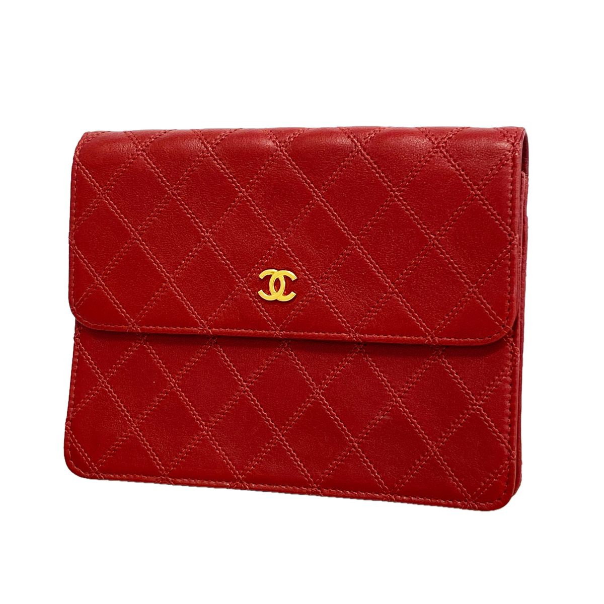 Chanel Pouch Bicolor Leather Red Gold