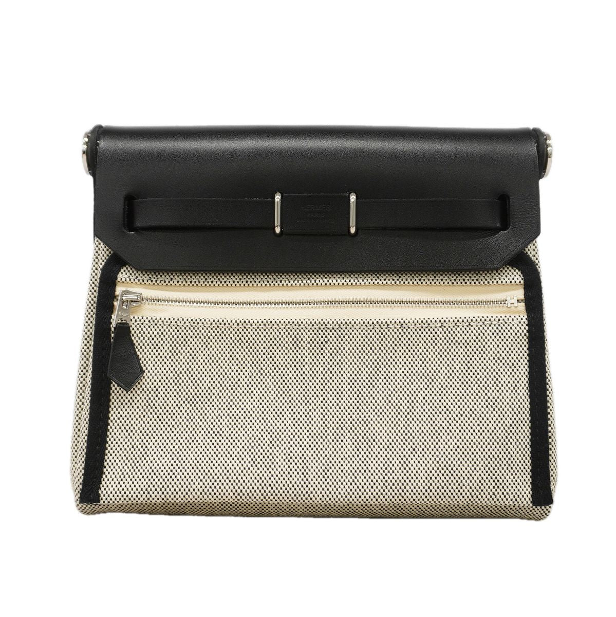 Hermes Shoulder Bag Herbag Zip Mini Toile H Black Silver — view 8