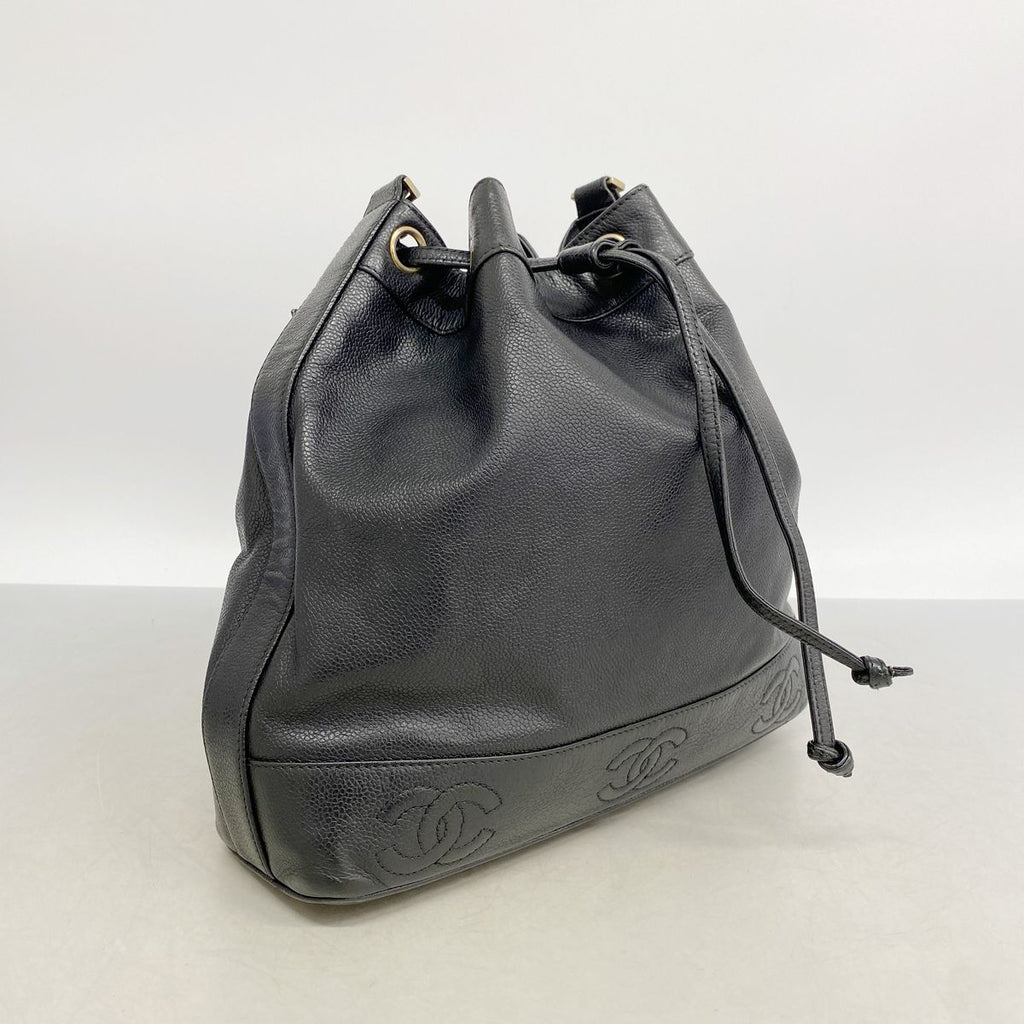 Chanel Shoulder Bag Triple Coco Caviar Leather Black Gold — view 2