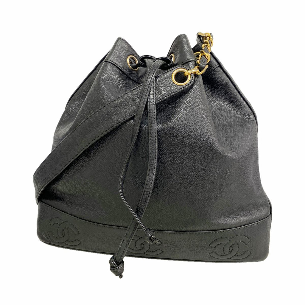 Chanel Shoulder Bag Triple Coco Caviar Leather Black Gold