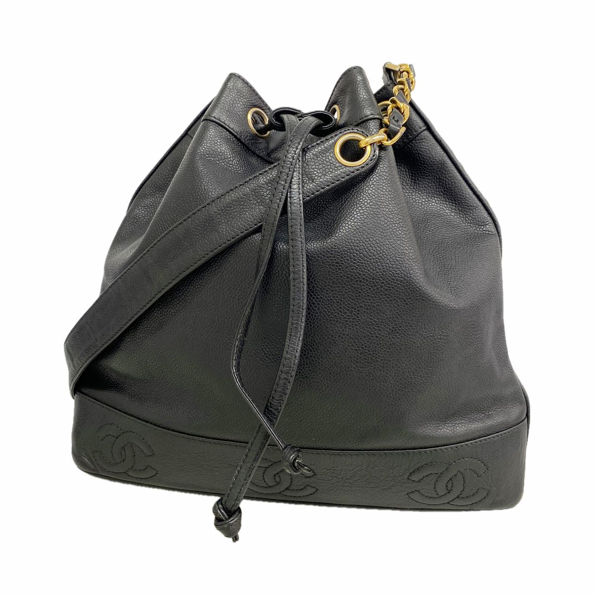 Chanel Shoulder Bag Triple Coco Caviar Leather Black Gold