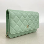 Chanel Wallet on Chain Quilted Lambskin Light Green Champagne Gold Shoulder Bag — view 2