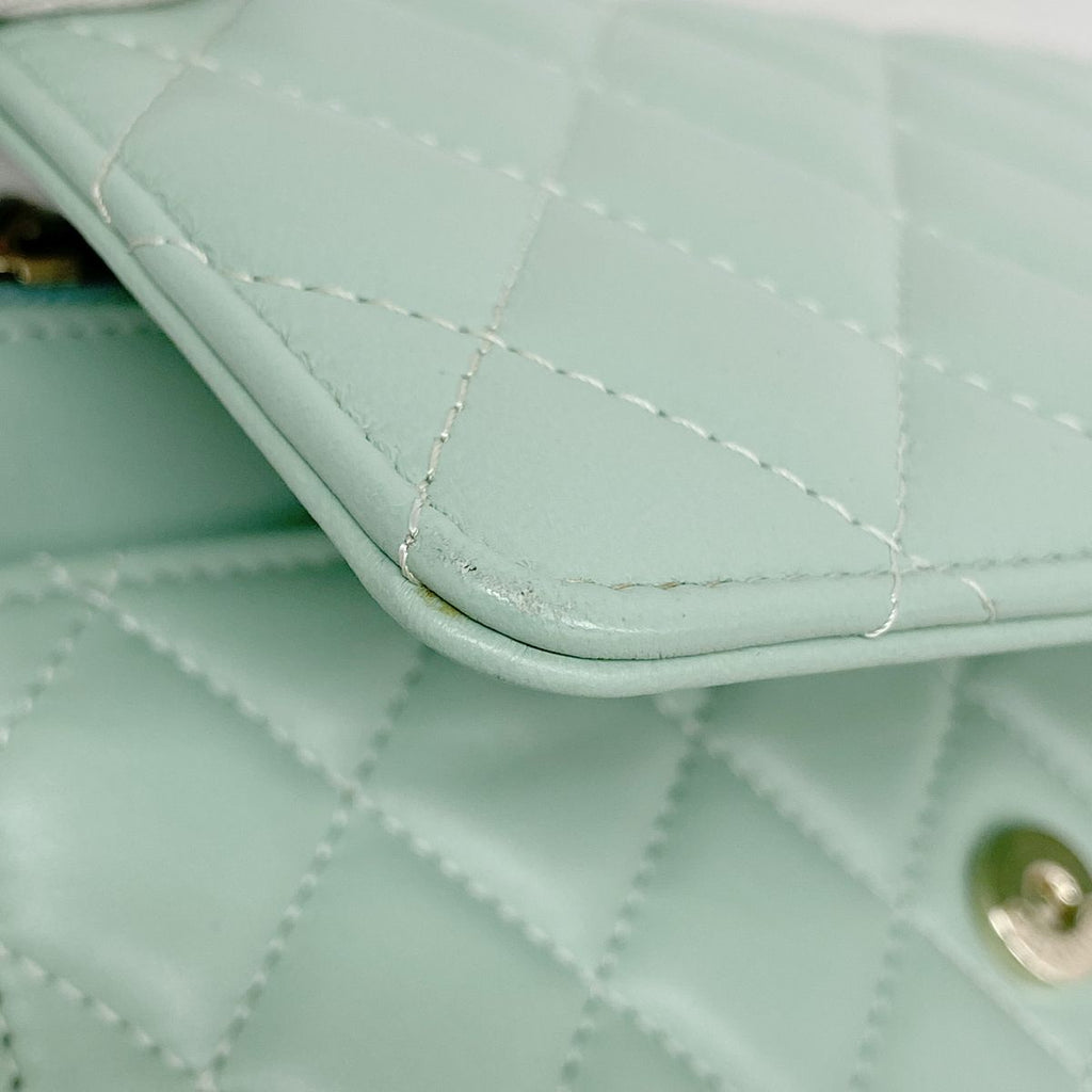 Chanel Wallet on Chain Quilted Lambskin Light Green Champagne Gold Shoulder Bag — view 7