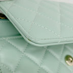 Chanel Wallet on Chain Quilted Lambskin Light Green Champagne Gold Shoulder Bag — view 7