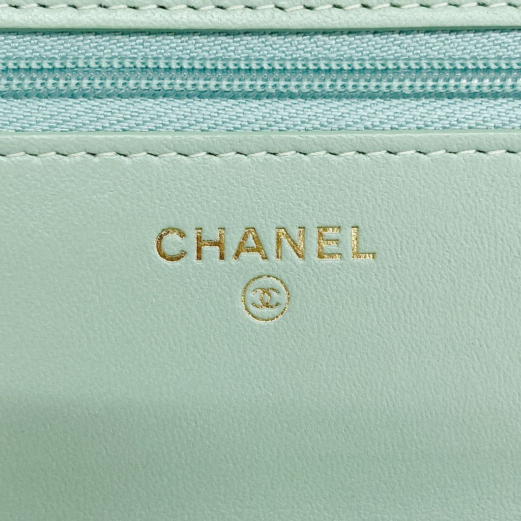 Chanel Wallet on Chain Quilted Lambskin Light Green Champagne Gold Shoulder Bag — view 5