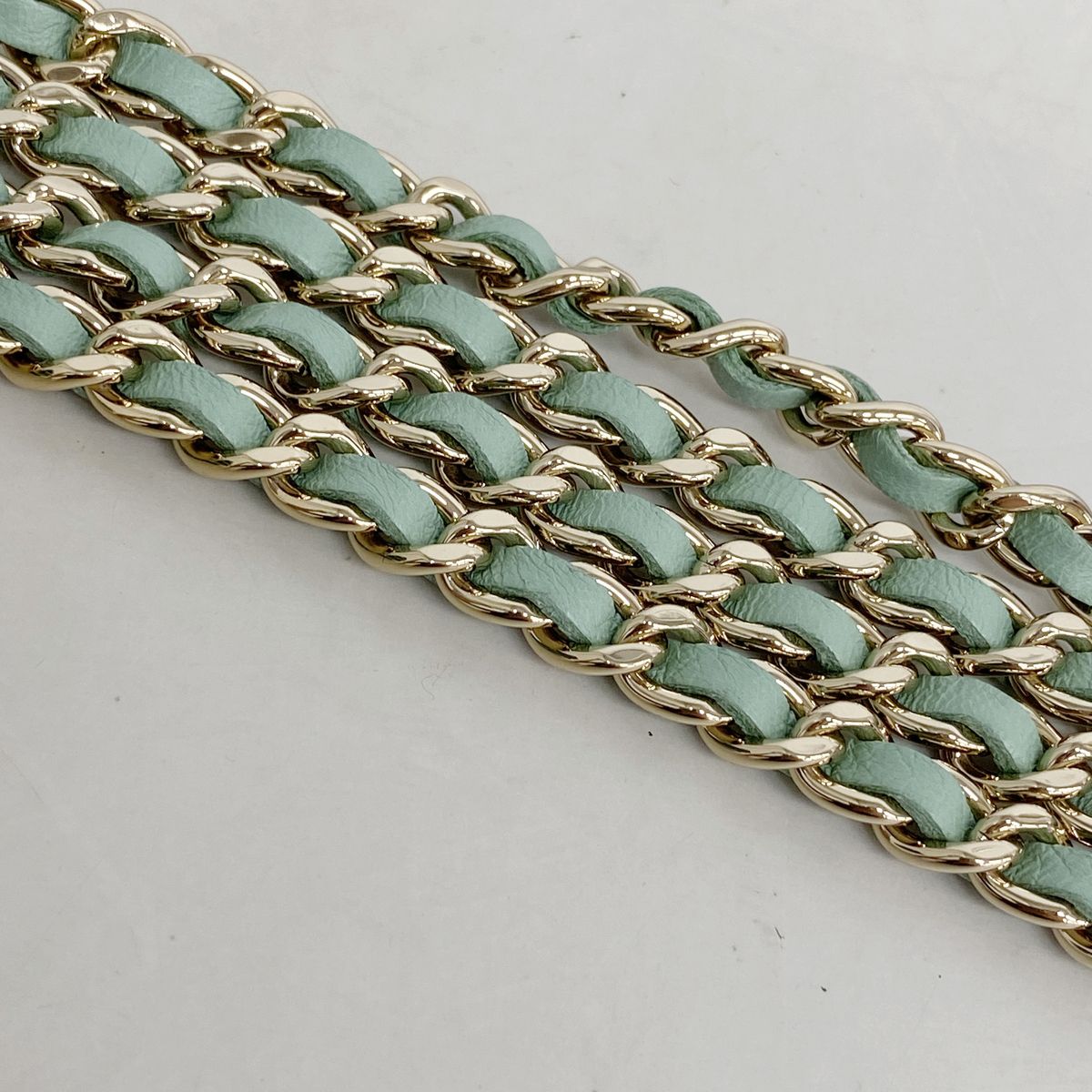 Chanel Wallet on Chain Quilted Lambskin Light Green Champagne Gold Shoulder Bag — view 8