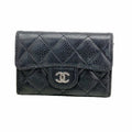 Chanel Card Case Quilted Caviar Leather Black Silver
