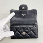 Chanel Card Case Quilted Caviar Leather Black Silver — view 7