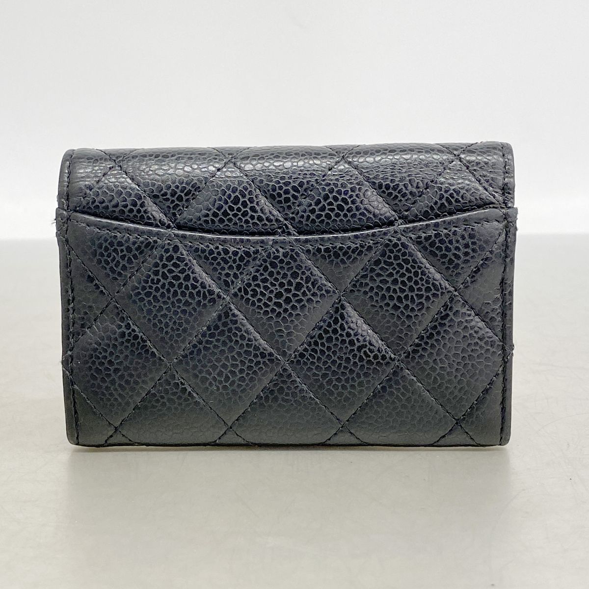 Chanel Card Case Quilted Caviar Leather Black Silver — view 8