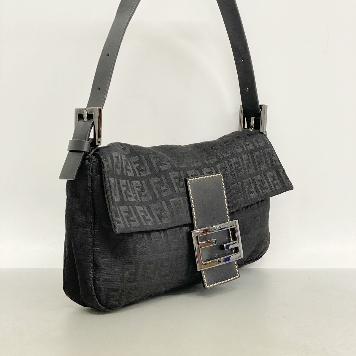Fendi Handbag Zucchino Mamma Bucket Nylon Canvas Black Silver — view 2
