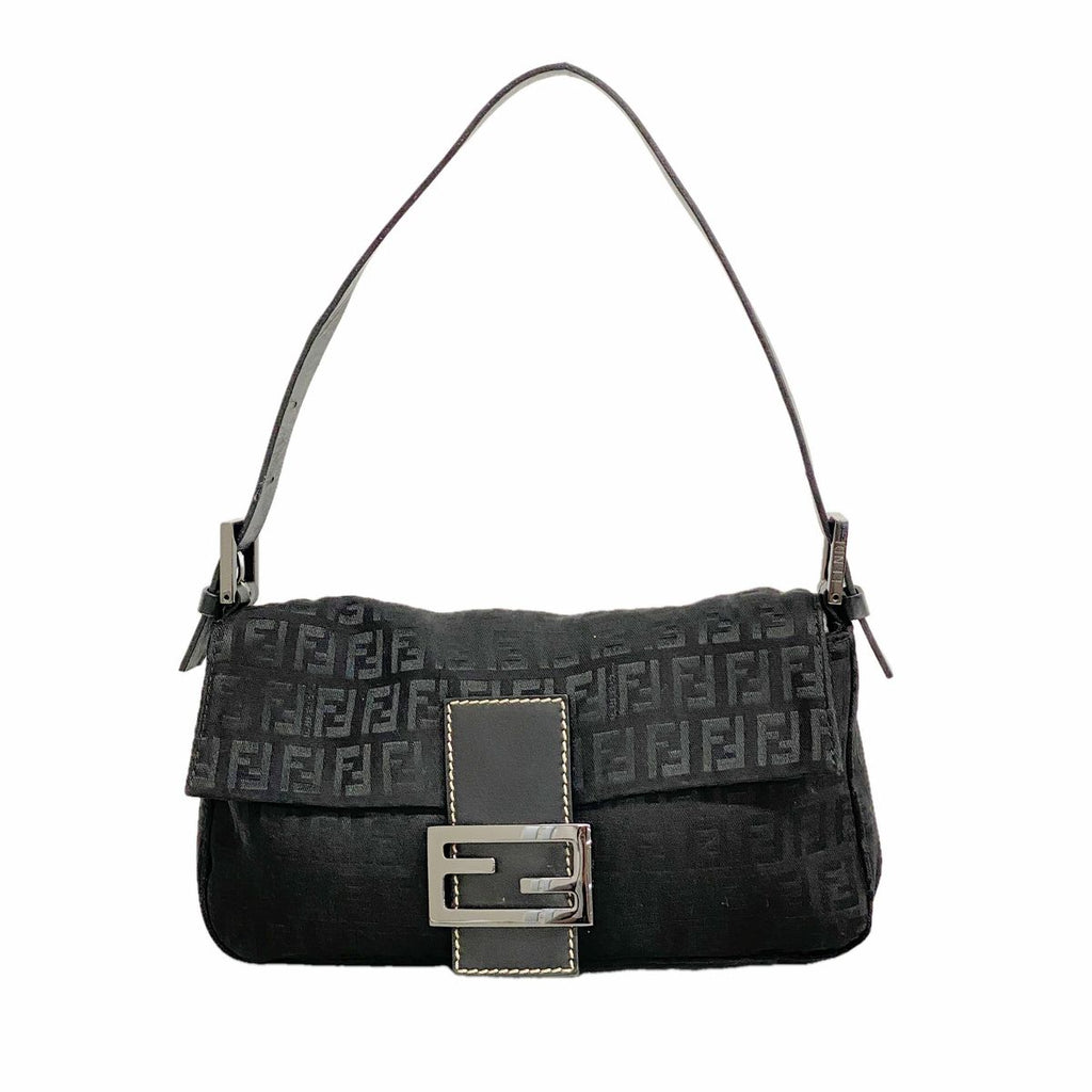 Fendi Handbag Zucchino Mamma Bucket Nylon Canvas Black Silver