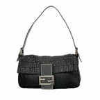 Fendi Handbag Zucchino Mamma Bucket Nylon Canvas Black Silver