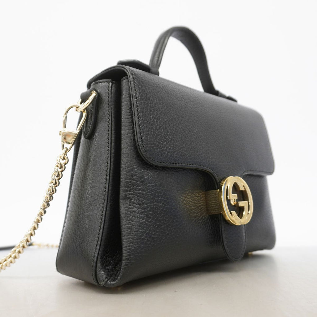 Gucci Handbag Interlocking G Leather Black Champagne Gold 2-Way Bag — view 2