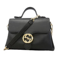 Gucci Handbag Interlocking G Leather Black Champagne Gold 2-Way Bag