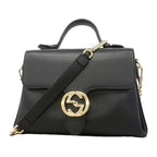 Gucci Handbag Interlocking G Leather Black Champagne Gold 2-Way Bag