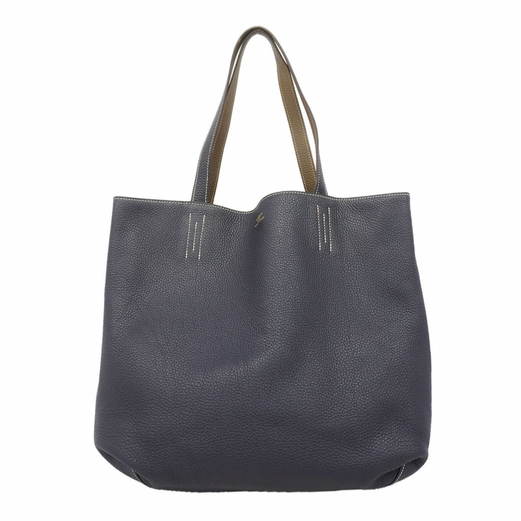 Hermes Tote Bag Double Sens Taurillon Clemence Etoupe Bleu Nuit
