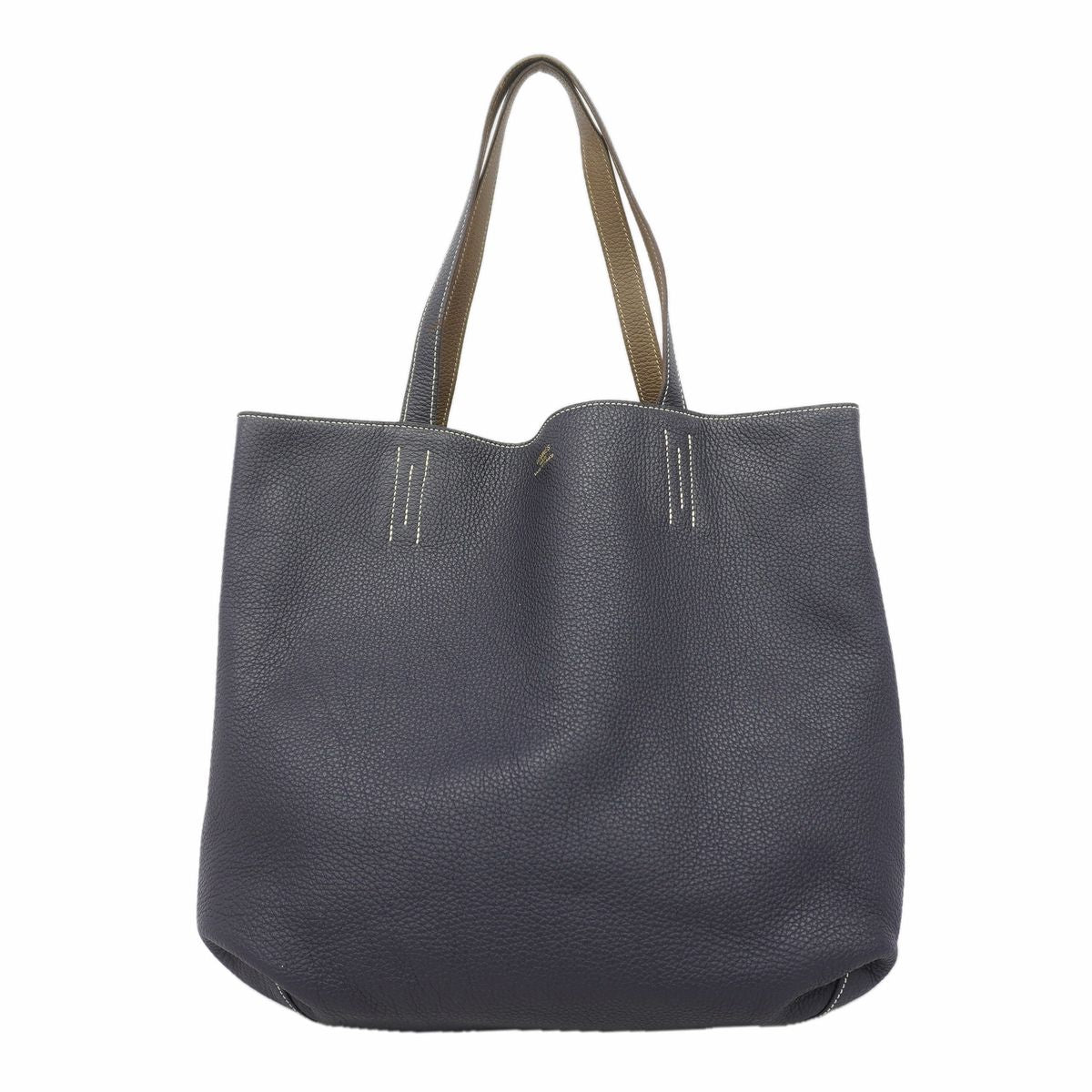 Hermes Tote Bag Double Sens Taurillon Clemence Etoupe Bleu Nuit