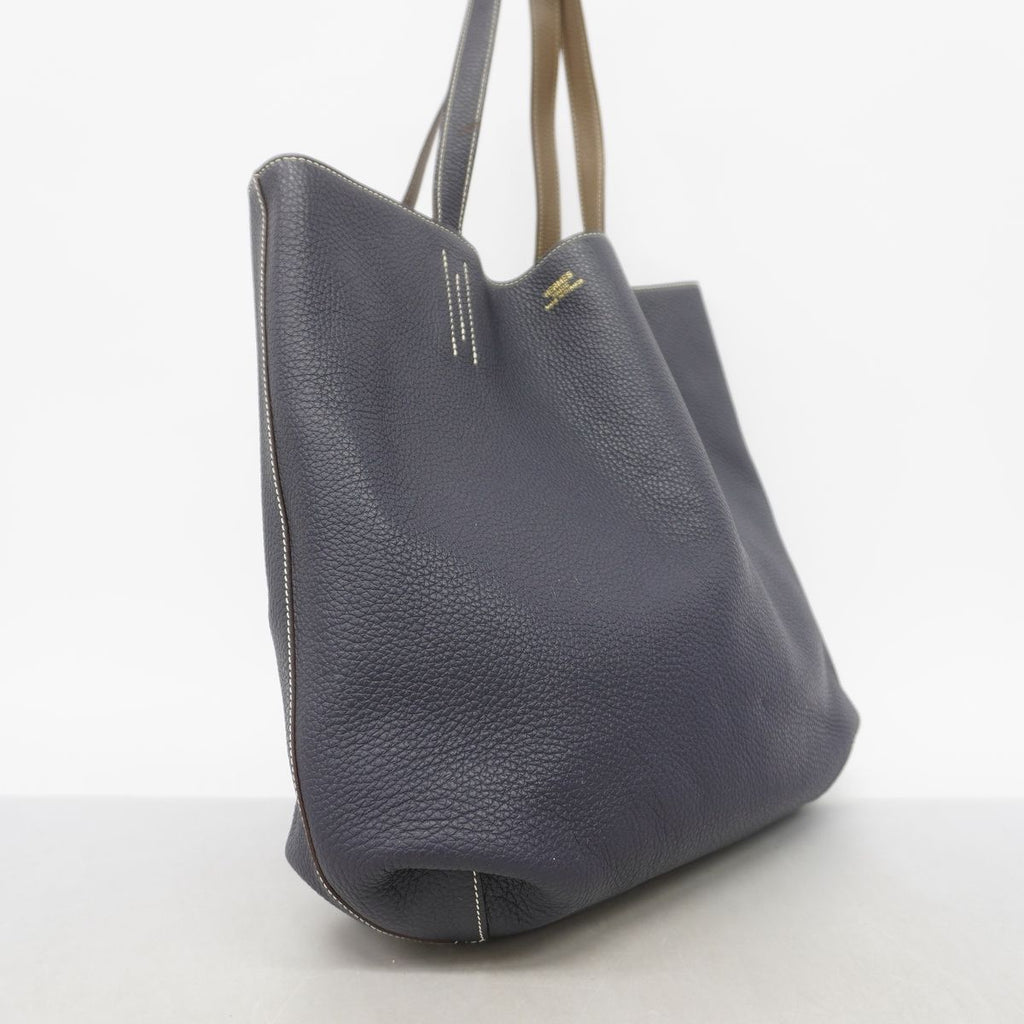 Hermes Tote Bag Double Sens Taurillon Clemence Etoupe Bleu Nuit — view 2
