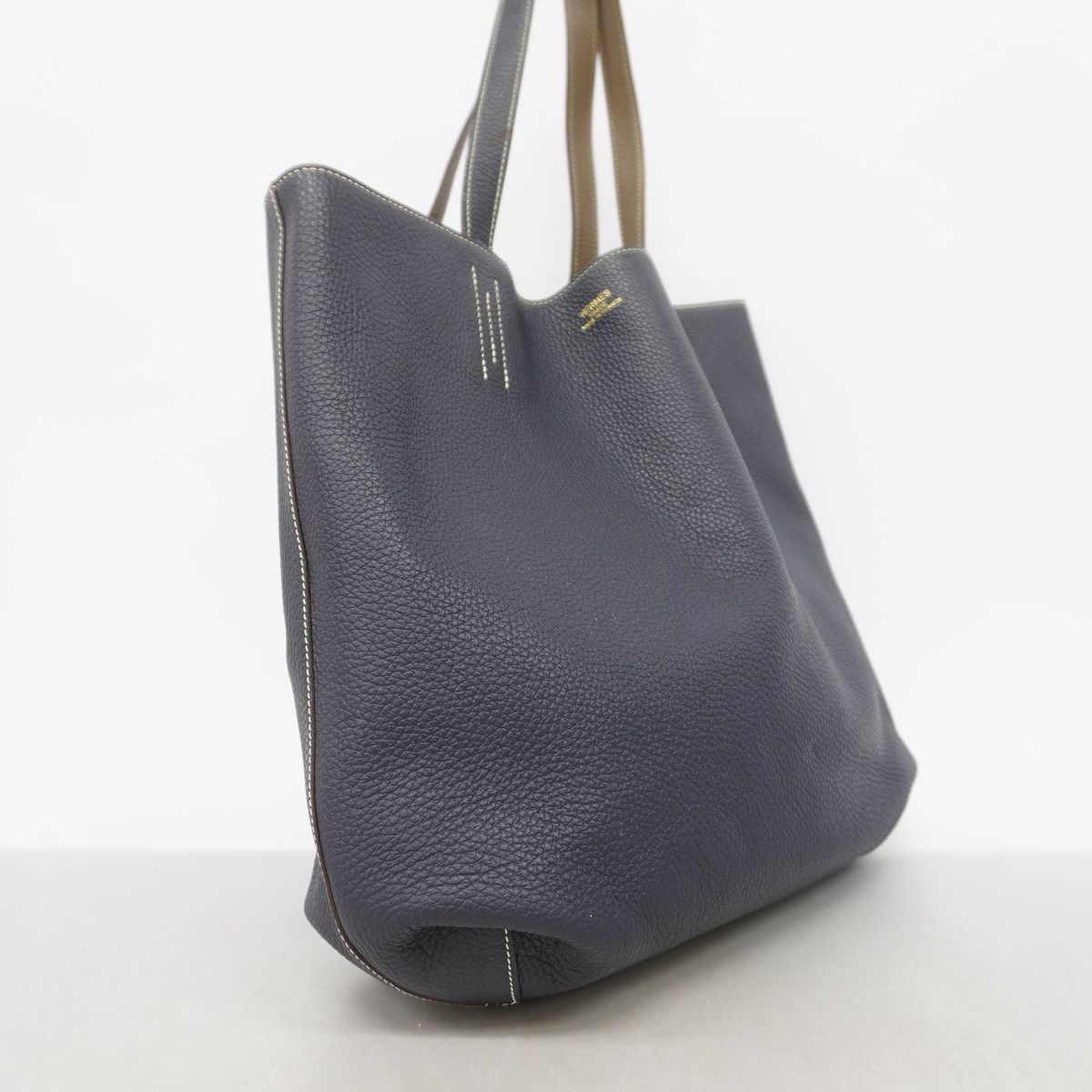 Hermes Tote Bag Double Sens Taurillon Clemence Etoupe Bleu Nuit — view 2
