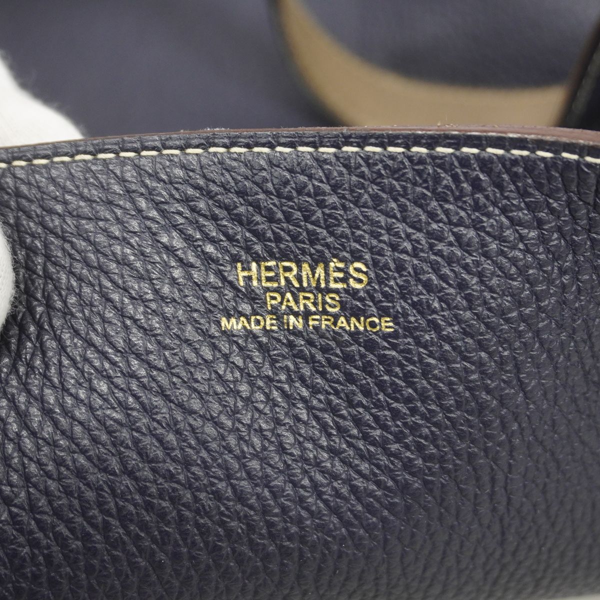 Hermes Tote Bag Double Sens Taurillon Clemence Etoupe Bleu Nuit — view 5