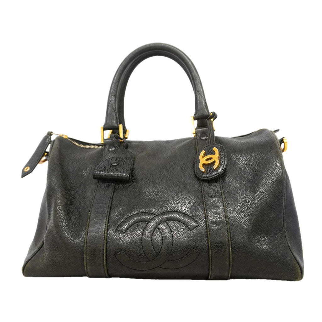 Chanel Boston Bag Caviar Leather Black Gold