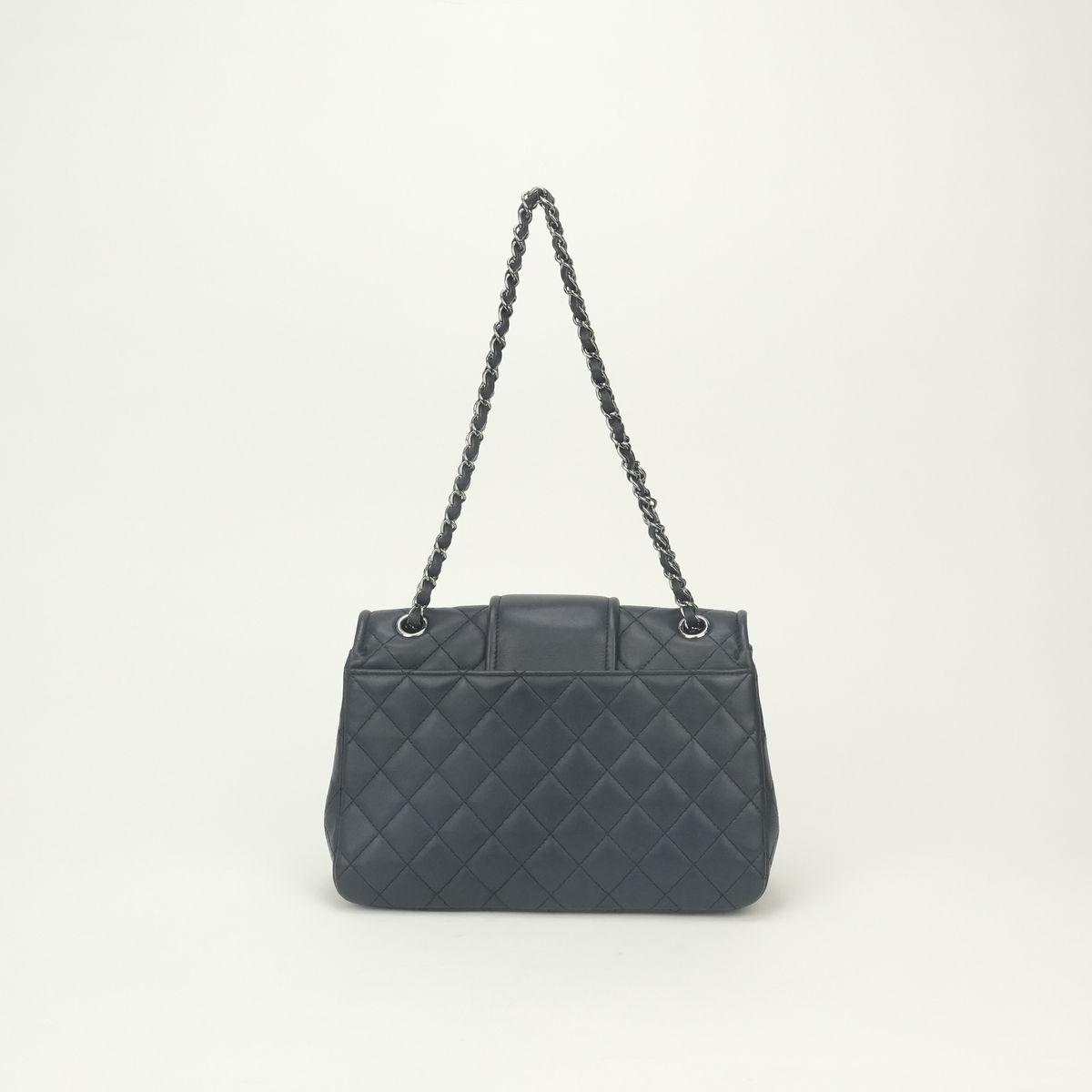 Chanel Quilted Shoulder Bag Lambskin Navy Blue Silver Double Chain S Flap CC — view 3