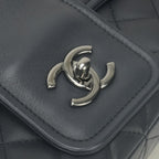 Chanel Quilted Shoulder Bag Lambskin Navy Blue Silver Double Chain S Flap CC — view 7