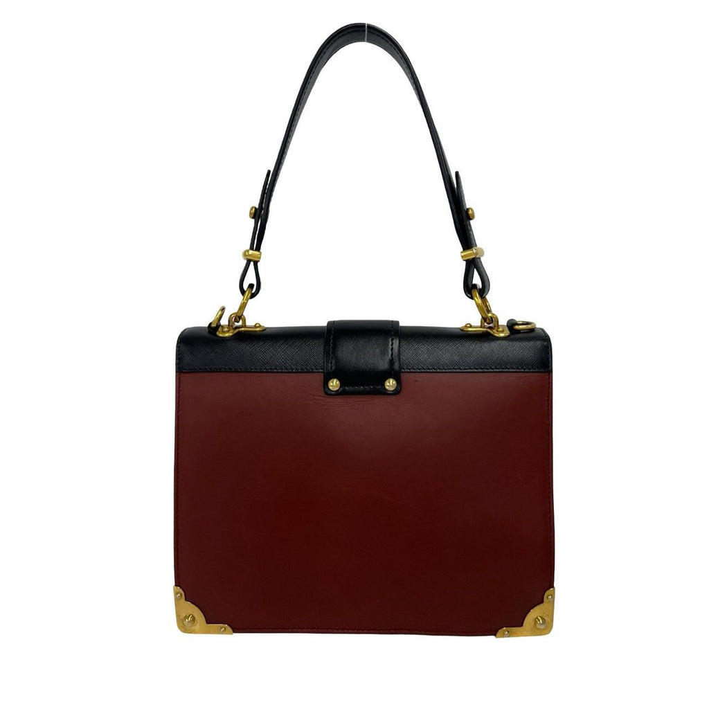 Prada Cahier Lion Head Logo Leather 2-Way Shoulder Bag Pochette Wine Red Black — view 3