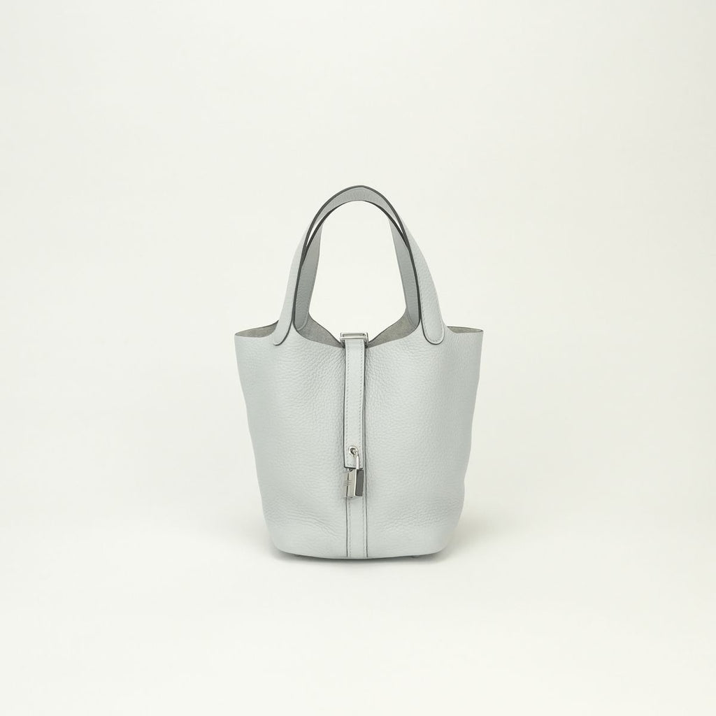Hermes Picotin Lock PM 18 Tote Bag Taurillon Clemence Blue Pale Bleu P le Light