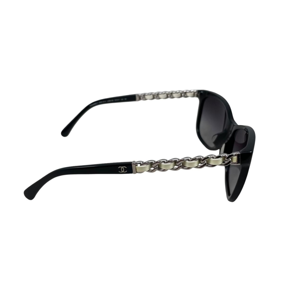 Chanel Sunglasses Chain Motif CC Logo Black White Silver Eyewear — view 5