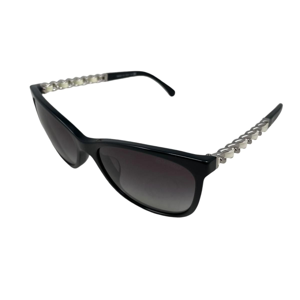 Chanel Sunglasses Chain Motif CC Logo Black White Silver Eyewear