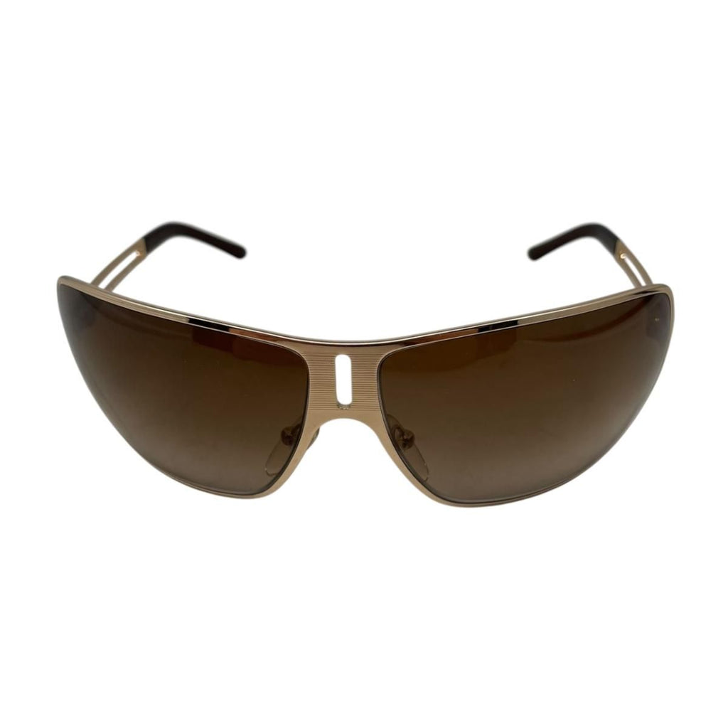 Prada Sunglasses Vintage Shield Shiny Gold Brown Eyewear — view 3