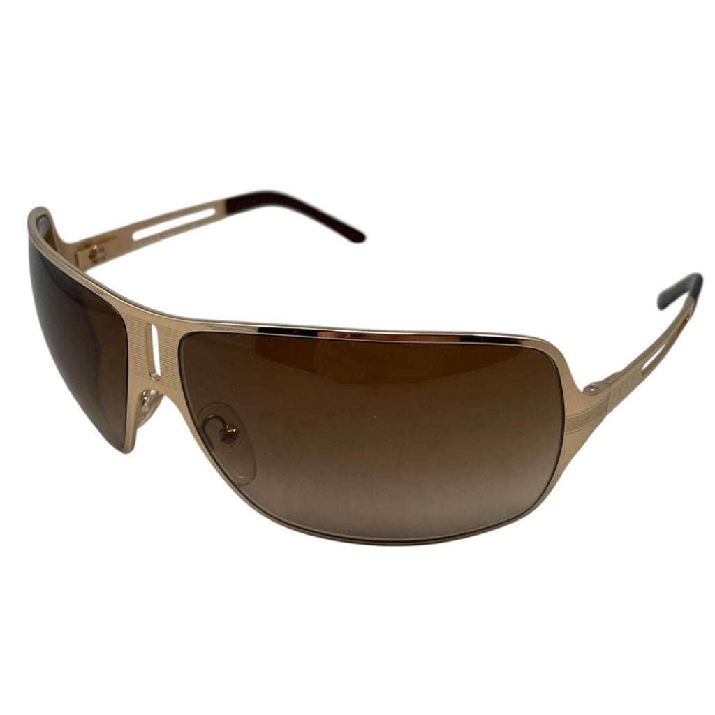 Prada Sunglasses Vintage Shield Shiny Gold Brown Eyewear