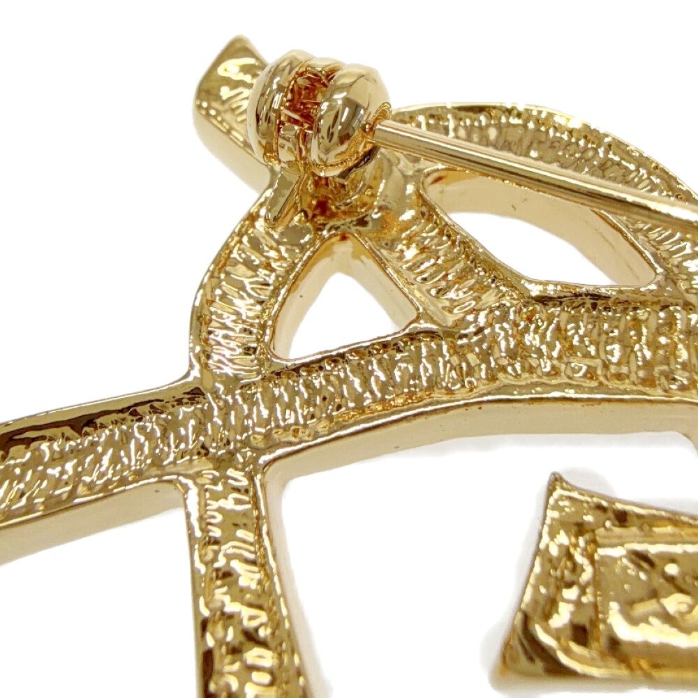 Saint Laurent Rhinestone Logo Brooch Gold — view 5